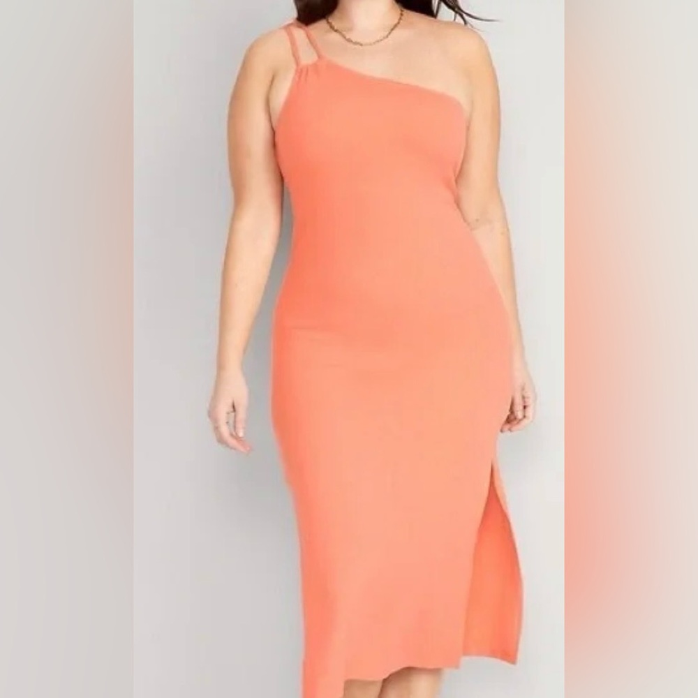 Old Navy Coral Peach One shoulder Bodycon Midi Dress